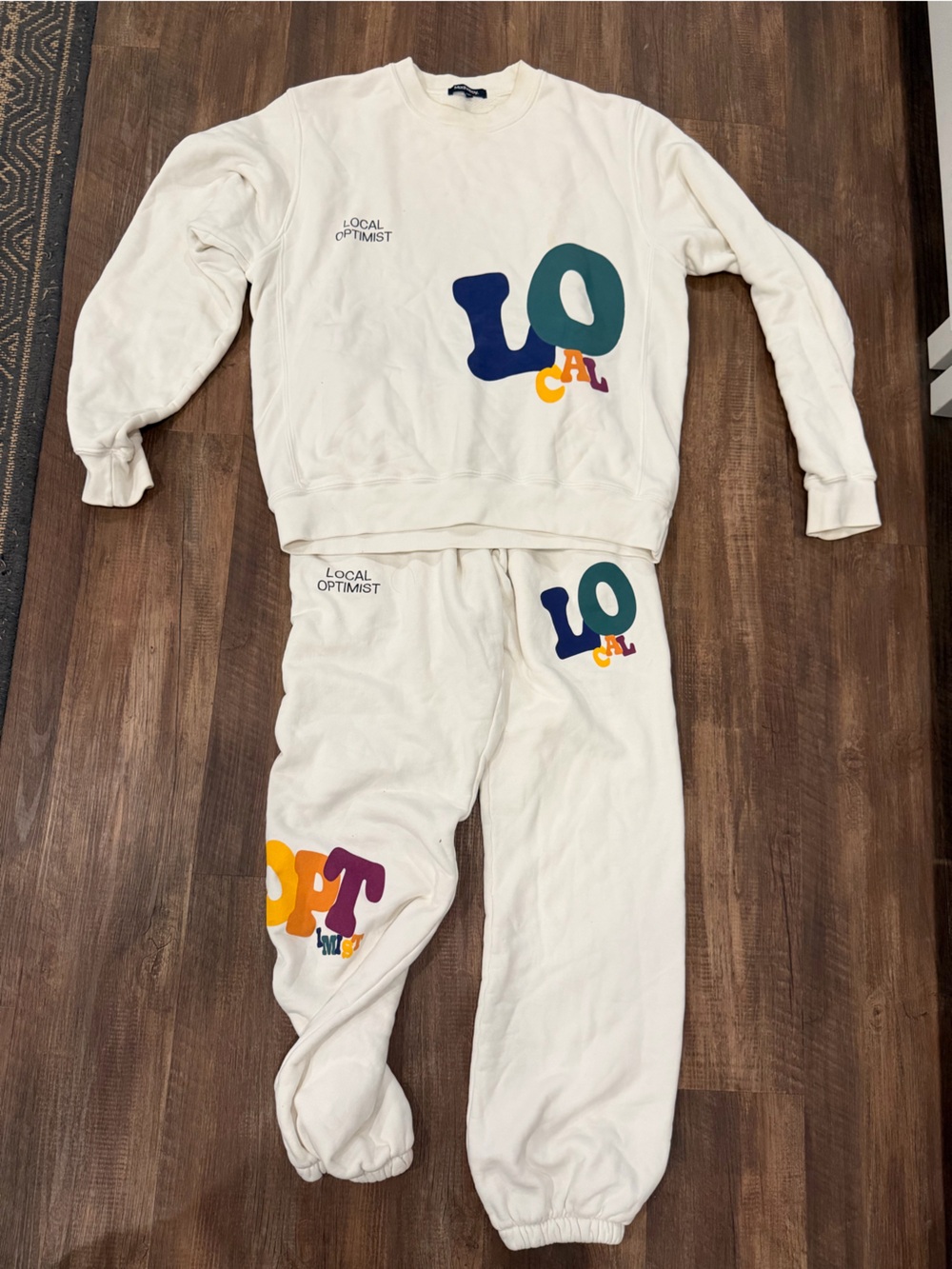 Madhappy Cream Crewneck Sweater with Multicolor Logo